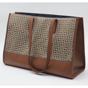Tommy Hilfiger Allover Logo Tote Jacquard Handbag Brown 16.5" x 6.5" x 11.25"
